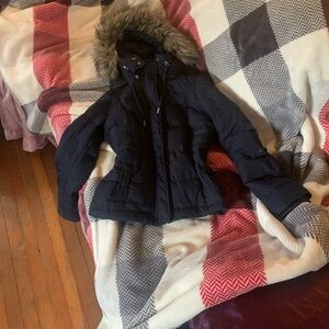 Abercrombie & Fitch Navy Jacket with Fur Hood